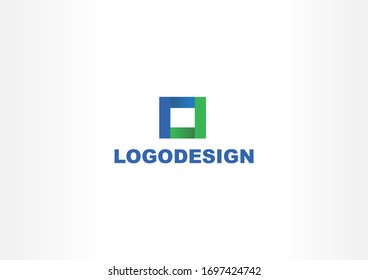 Blue and green square logo design template