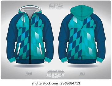 blue green stained glass pattern design, illustration, textile background for sports t-shirt, football jersey shirt mockup for football club. consistent front view