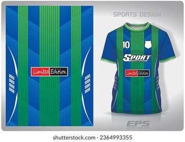 blue green straight stripes pattern design, illustration, textile background for sports t-shirt, football jersey shirt mockup for football club. consistent front view