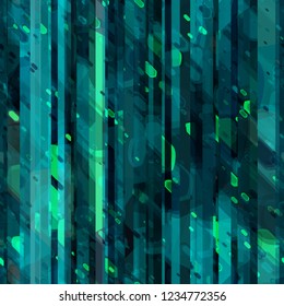 Blue and green striped seamless texture with shiny geometric elements. Abstract vector background for web page, banners backdrop, fabric, home decor, wrapping