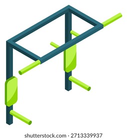 A blue and green structure with green poles