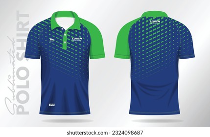 blue green sublimation Polo Shirt mockup template design for badminton jersey, tennis, soccer, football or sport uniform