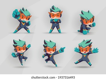 Blue green Super Hero Boy Mascot Character Set