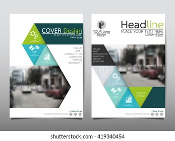 Blue and green technology triangle annual report brochure flyer design template vector, Leaflet cover presentation abstract geometric background, layout in A4 size