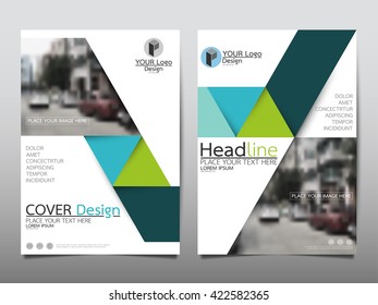 Blue and green technology triangle annual report brochure flyer design template vector, Leaflet cover presentation abstract geometric background, layout in A4 size