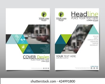 Blue and green technology triangle annual report brochure flyer design template vector, Leaflet cover presentation abstract geometric background, layout in A4 size