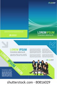 Blue and green template for advertising brochure with business people