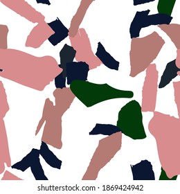 Blue and Green Terrazzo Tile Vector Seamless Pattern. Stone Terrazzo Wall Design. Indigo and Gray Fashion Card.