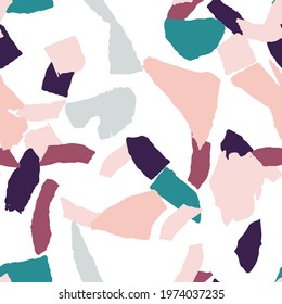 Blue and Green Terrazzo Tile Vector Seamless Pattern. Colorful Terrazzo Wall Illustration. Indigo and Gray Mosaic Postcard.