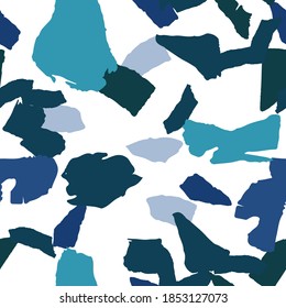 Blue and Green Terrazzo Wall Vector Seamless Pattern. Abstract Terrazzo Tile Design. Indigo and Gray Concrete Banner.