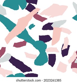 Blue and Green Terrazzo Wall Vector Seamless Pattern. Pebble Terrazzo Tile Illustration. Indigo and Gray Terazzo Texture.