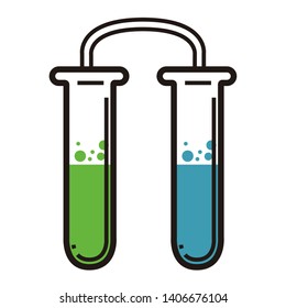 Blue and green test tubes connected - Vector