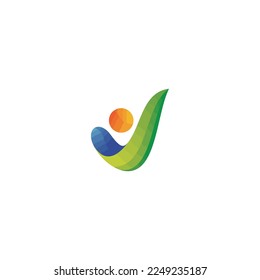 Blue green tick 3D logo with a dot in the middle