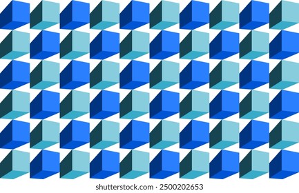 Blue and green tone cube 3D seamless repeat pattern, replete image design for fabric printing or wallpaper, blue abstract wall, checkerBoard