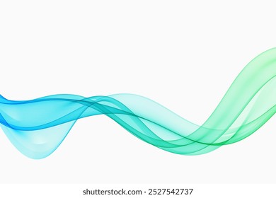 Blue and green transparent wavelength flow lines. Abstract wave background