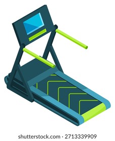 Una cinta de correr azul y verde con una pantalla en la parte delantera