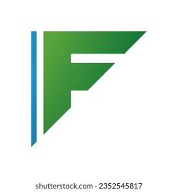 Letra triangular azul y verde F icono en un fondo blanco