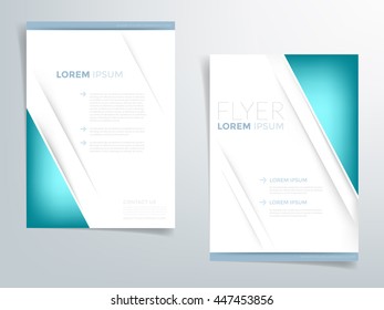 Blue green turquoise brochure template flyer background and header design with white space for text and message in A4 size , Vector