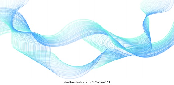 Blue green turquoise curve lines waves vector summer marine background.