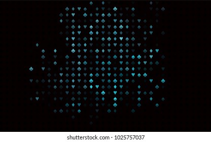 Blue, Green vector background with cards signs. Illustration with set of hearts, spades, clubs, diamonds. Pattern for ads of parties, events in Vegas.