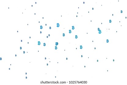 Blue, Green vector background with signs of Bitcoins. Colored symbols of cryptocurrency on white background. Template can be used as a background for ads of markets, loans.
