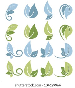 blue and green, vector collection of leaf signs and symbols