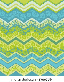Blue - green vector floral zigzag pattern