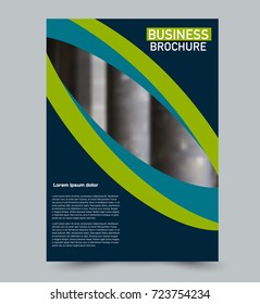 Blue and green vector flyer template. Abstract brochure design. Annual report cover background. For business, education, advertisement. Editable illustration.