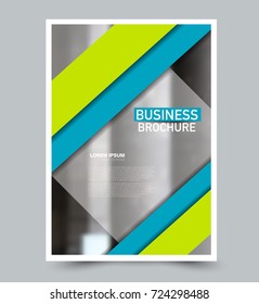 Blue and green vector flyer template. Abstract brochure design. Annual report cover background. For business, education, advertisement. Editable illustration.