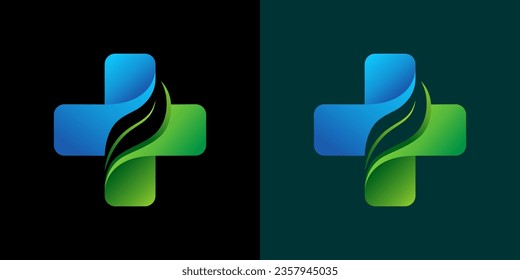 Blue and green vector logo with plus shape, suitable for medical and medicine