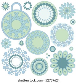 Blue and green vector ornament and tag collection