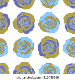 Blue and green vector roses petals on a white background.