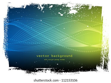 Blue / green vector smooth wavy background with grungy border