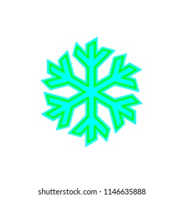 Blue and green vector snowflake on white background.
