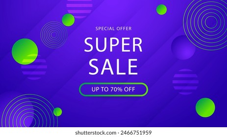 Blue and green vector special discount super sale background. Vector super sale template design. Big sales special offer. End of season party background