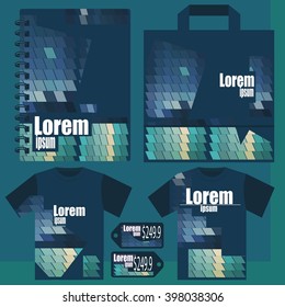 blue - green  vector templates - T-shirt, price list, a notepad, a package