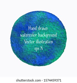 Blue and green vectorized round watercolor splash. Brush stroke frame, isolated on white background. Vector illustration eps 8