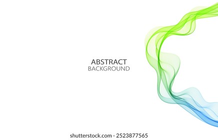 Blue green vertical smoky transparent wave on white background, design element