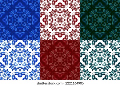 blue and green vintage background , royal with classic Baroque pattern,Tile collection with darkened background(card, invitation, banner).