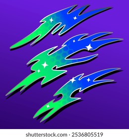 Blue green and violet with star livery design vector for racing car or motorcycles, wrap design for car