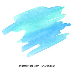 Blue green watercolor wet brush paint isolated striped stain on white background for text design and web. Abstract aquarelle hand painted paper texture. Bright color vector dye element for wallpaper.