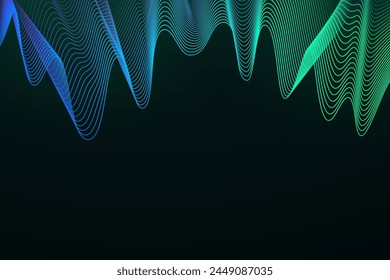 Fondo de onda azul y verde. Diseño de Vector con efecto de luz de neón. Líneas onduladas brillantes