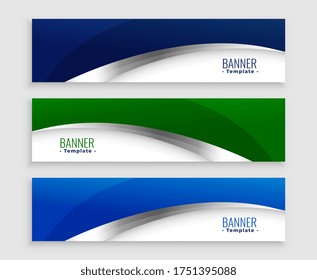 blue and green wave business banners set