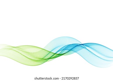 Blue and green wave design element on white background. Transparent lines abstract wave shape.