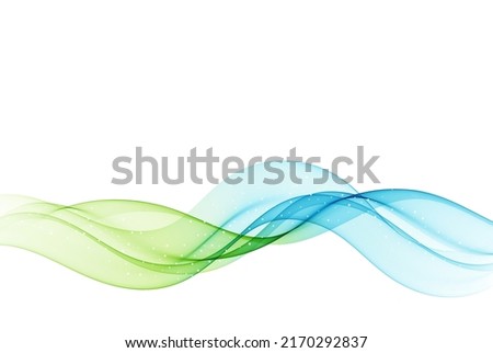 Blue and green wave design element on white background. Transparent lines abstract wave shape.