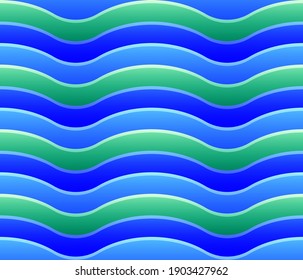 Blue and green wave striped seamless pattern. Colorful repeating background. Marine Vector illustration with bright stripes