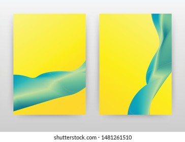 Blue, green, waved elements on yellow design for annual report, brochure, flyer, poster. Yellow background vector illustration for flyer, leaflet, poster. Business abstract A4 brochure template.