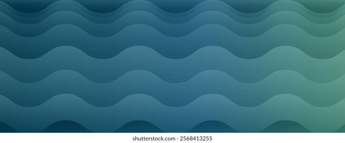 Blue and green wavy background, featuring smooth gradient waves. The background is blue and green, creating a calming texture. Minimal abstract gradient curve vector background