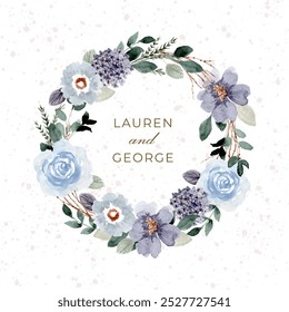 blue green wedding badge watercolor floral wreath