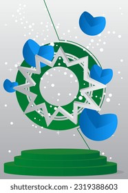 Blue, green and white vector product display. Abstract mockup cylinder pedestal podium. Minimal geometric forms, stage showcase for presentation.